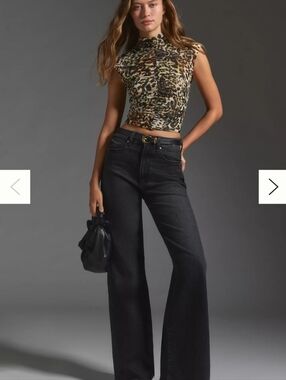 Paige Anessa Wide Leg Crop Jeans Womens Charcoal High Rise Stretch 26 W Plus